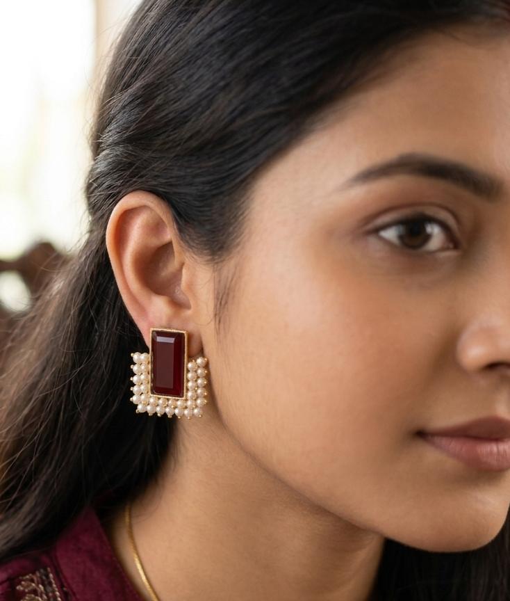 Brush and Monalisha Stone Earring IV from Saj Kotha